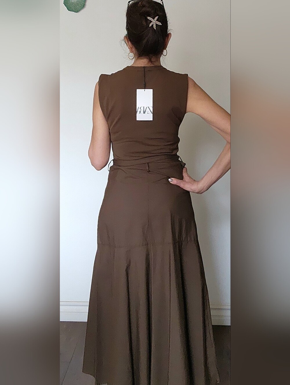 NWT ZARA Khaki Belted Midi Dress - Picture 5 of 6
